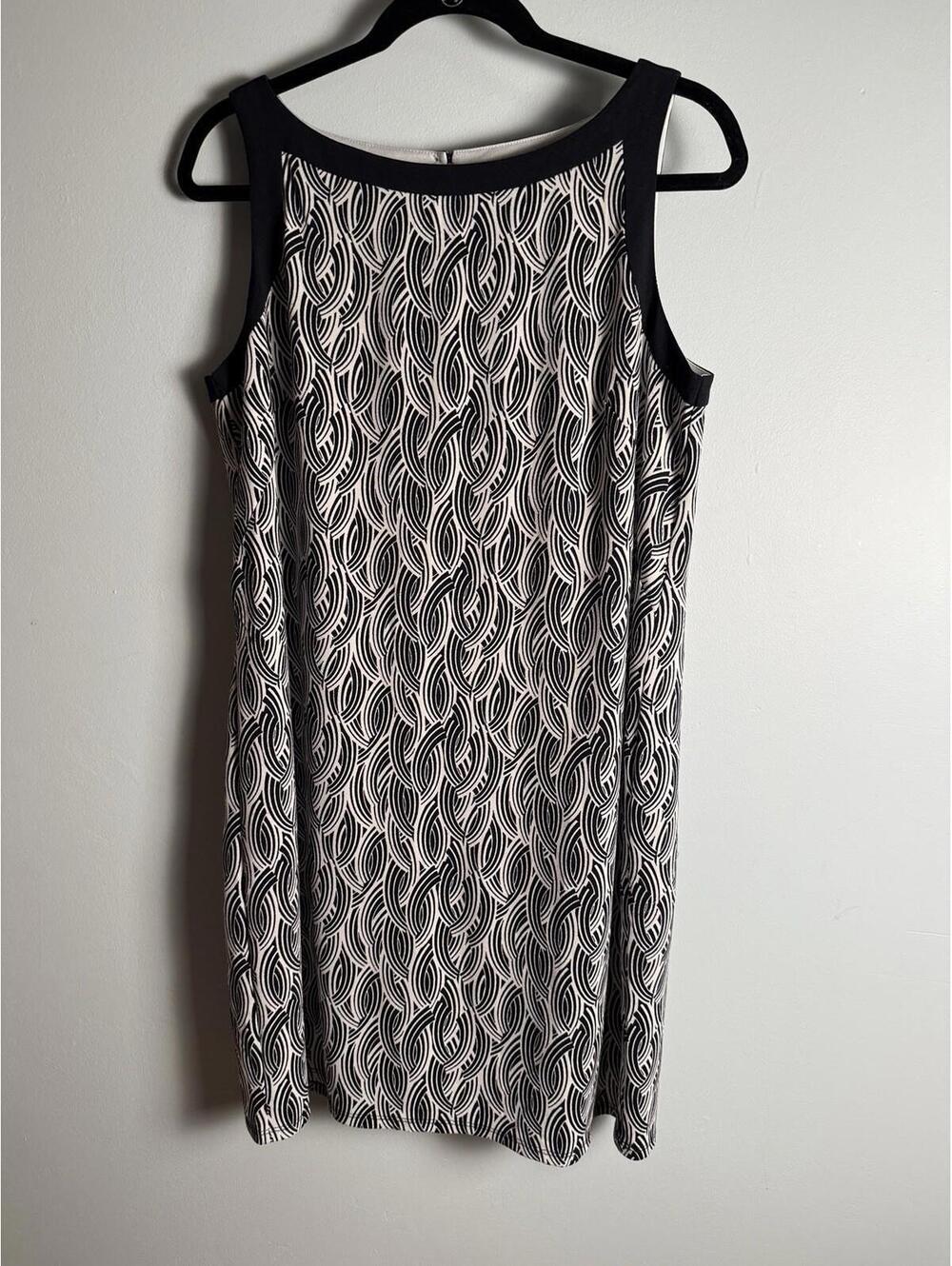 Ann Taylor Loft Dress Shift Black White Sleeveless Soft Pencil Petite Large